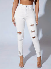 Stretch High-Waist Skinny Jeans Ripped Distressed Ankle-length Denim Pants