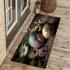 Flower & Egg Pattern Machine Washable Kitchen Rug