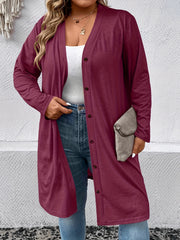 Women's Plus Solid Button Up Long Sleeve Cardigan