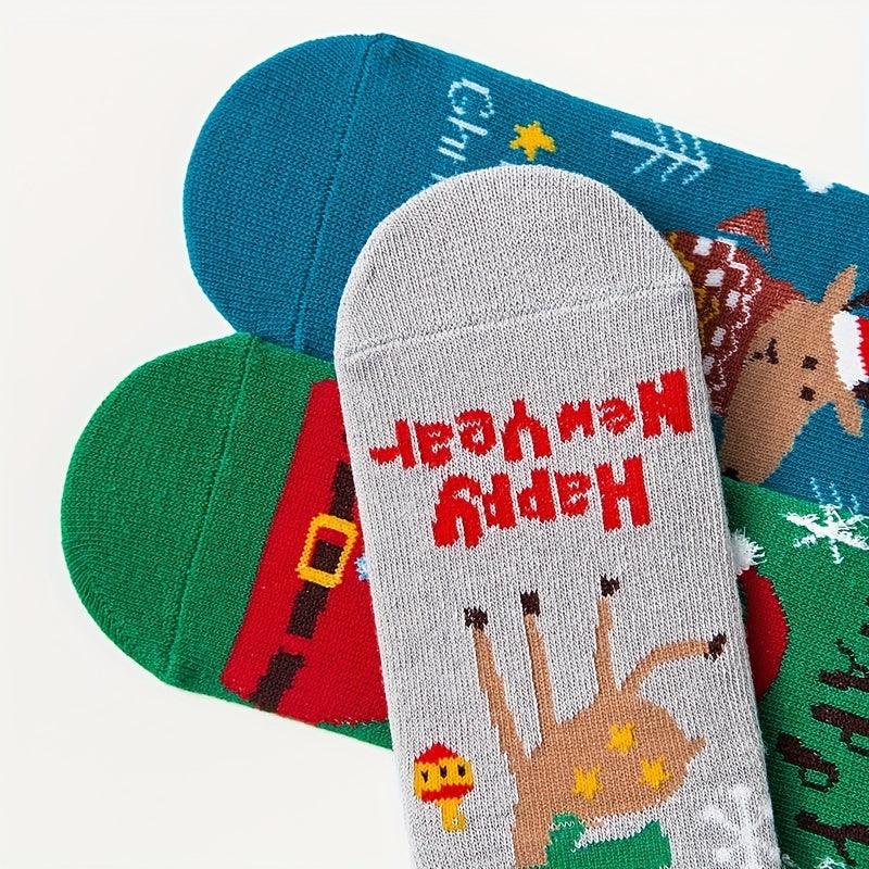 3 Pairs Christmas Elk Kids Socks Autumn Winter Cartoon Warmth Students Socks