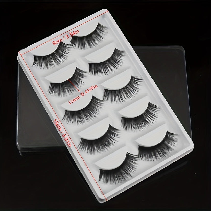 5 Pairs Natural Thick Style False Eyelashes With Glue