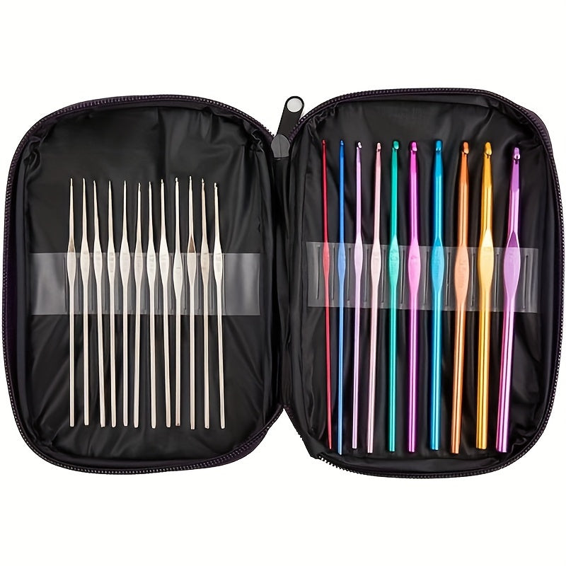 22pcs Aluminum Handle Crochet Hooks Set Multicolor Needles For Yarn Craft