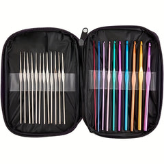 22pcs Aluminum Handle Crochet Hooks Set Multicolor Needles For Yarn Craft