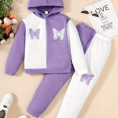 Girls Butterfly Print Hoodie & Sweatpants 2pcs Set for Spring & Autumn