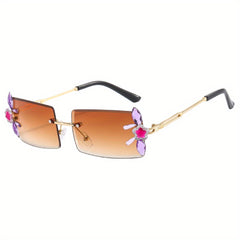 European American Diamond Rimless Sunglasses Multicolor Gradient Men's