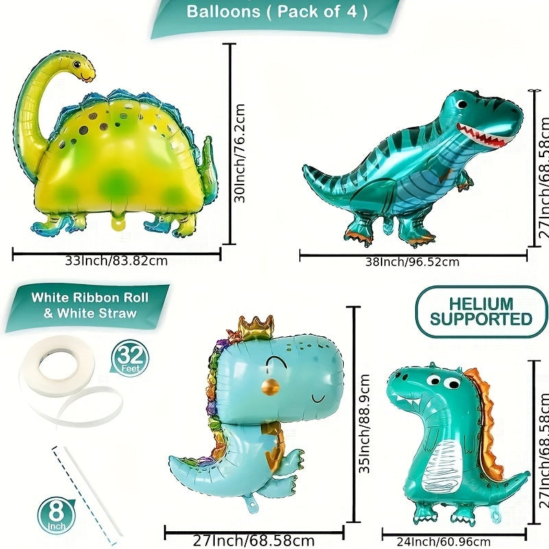 4pcs Dinosaur Foil Balloons Birthday Party Decoration Inflatable Animal Balloons