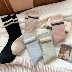 5 Pairs Striped Crew Socks Warm College Style Stockings