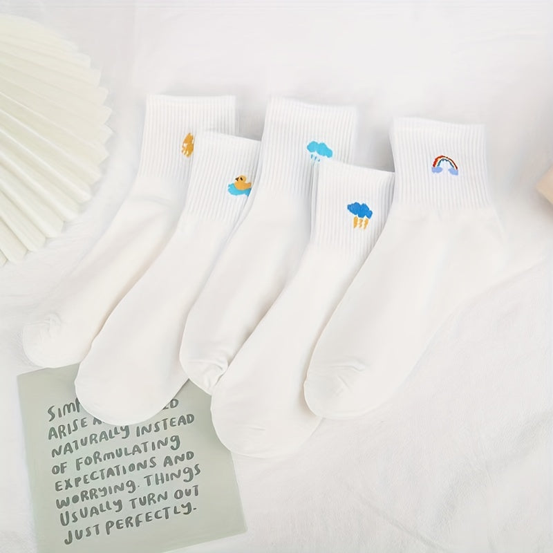 5 Pairs Cartoon Weather Print Socks Women's Stockings