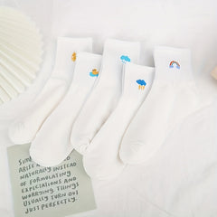 5 Pairs Cartoon Weather Print Socks Women's Stockings