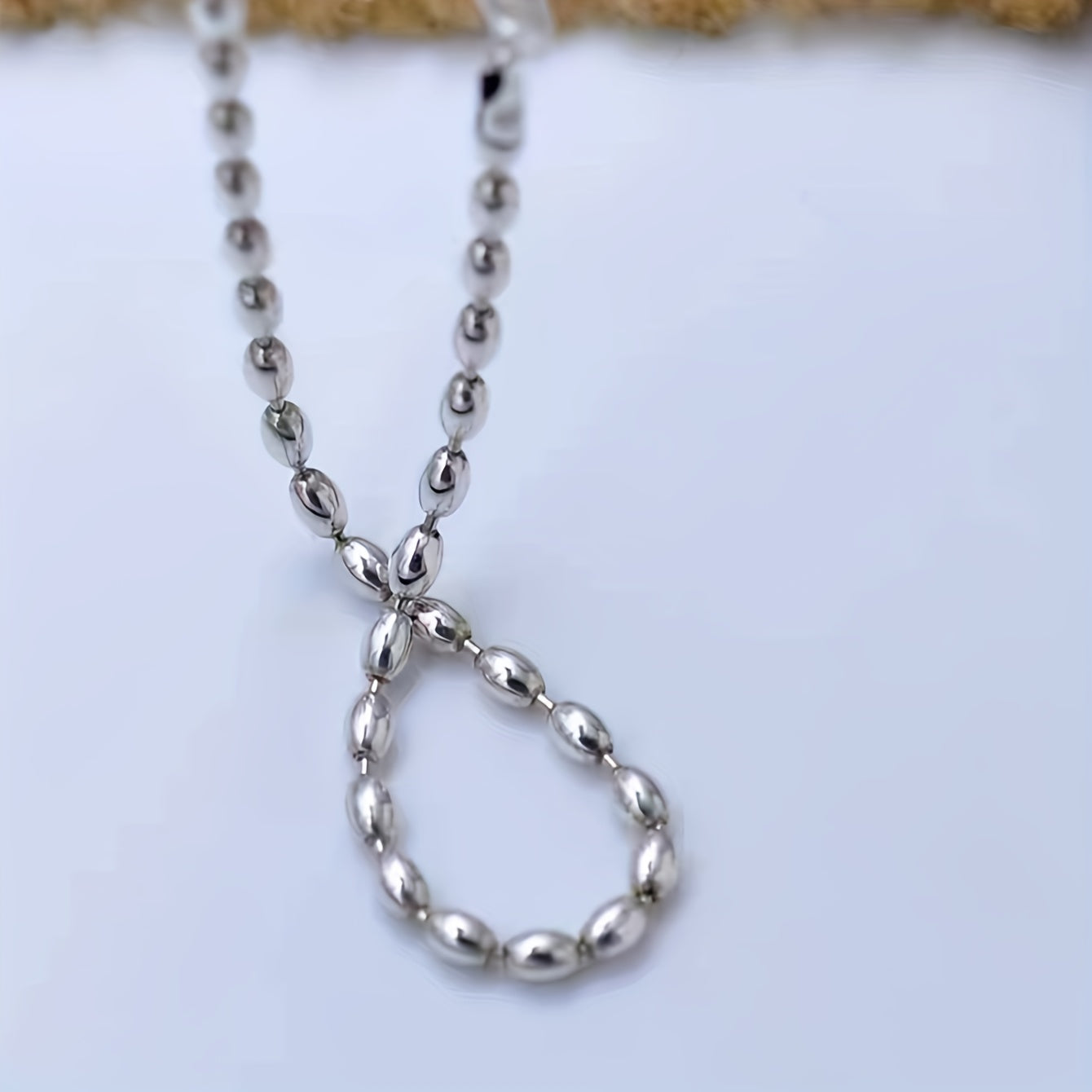 Stainless Steel Rice Bead Chain Necklace