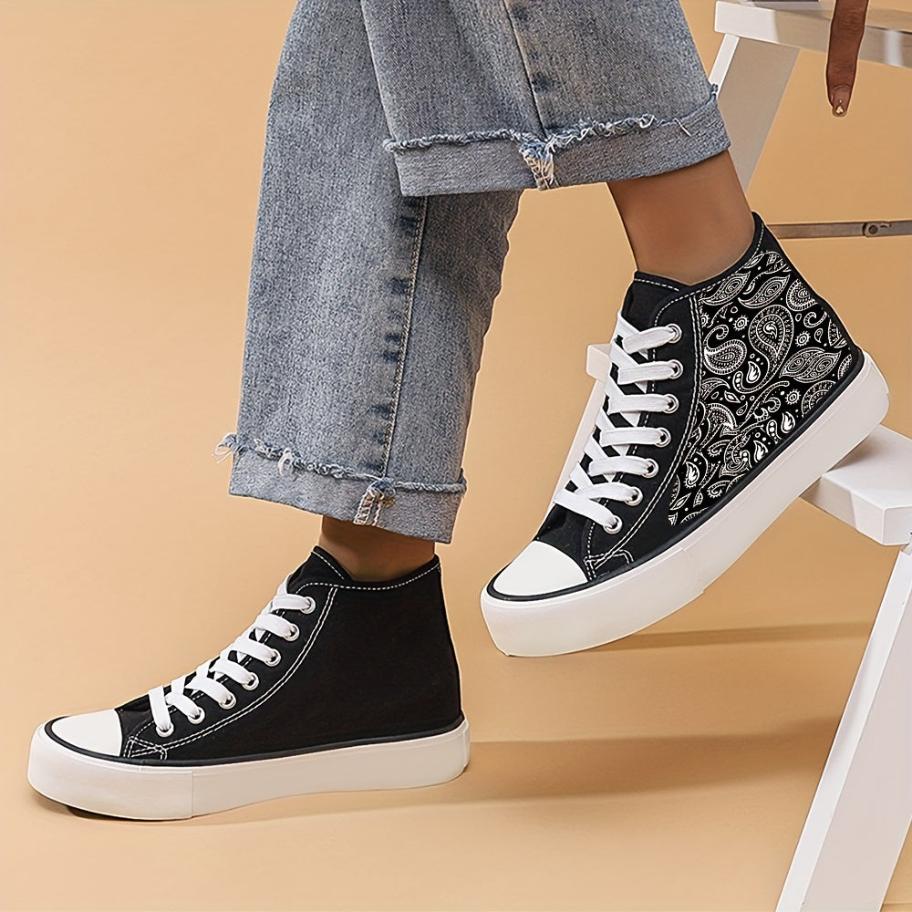 Paisley Pattern Canvas High Top Sneakers Lace Up Skate Shoes