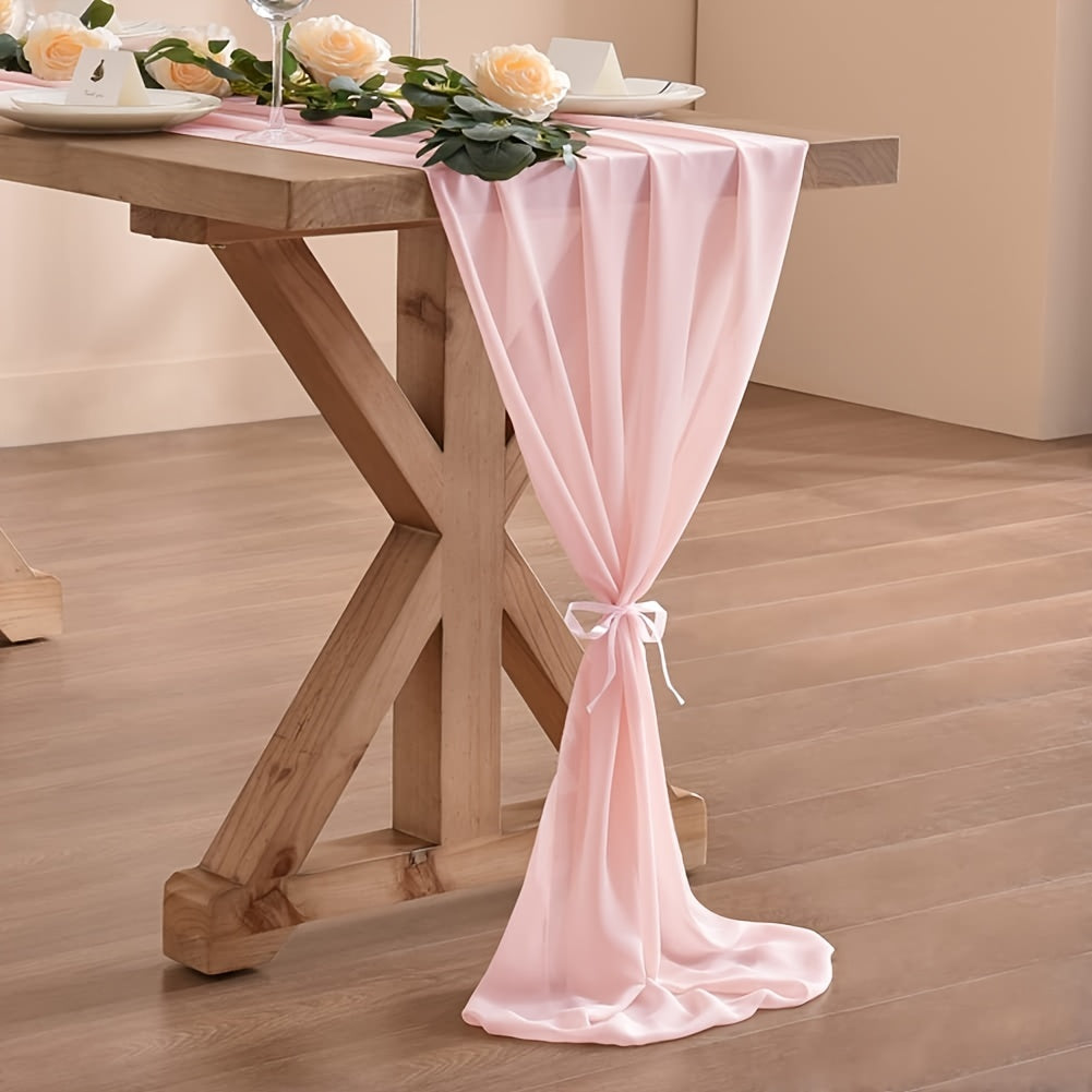 Balinese Pleated Chiffon Table Runner Polyester Solid Cover