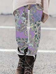 Boho Paisley Floral Print High Rise Plus Size Leggings