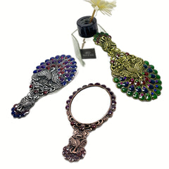 Vintage Mirror Comb Set Peacock Embossed Vanity Makeup Mirror