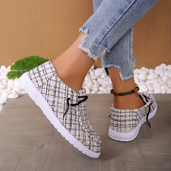 Women's Plaid Canvas Slip On Loafers Casual Flat Walking Shoes