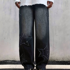 Star Pattern Baggy Jeans Men Casual Street Style Loose Fit Denim Pants