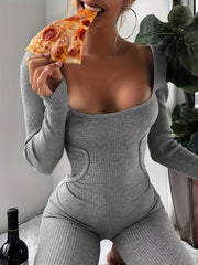 Ribbed Long Sleeve Jumpsuit Pajamas