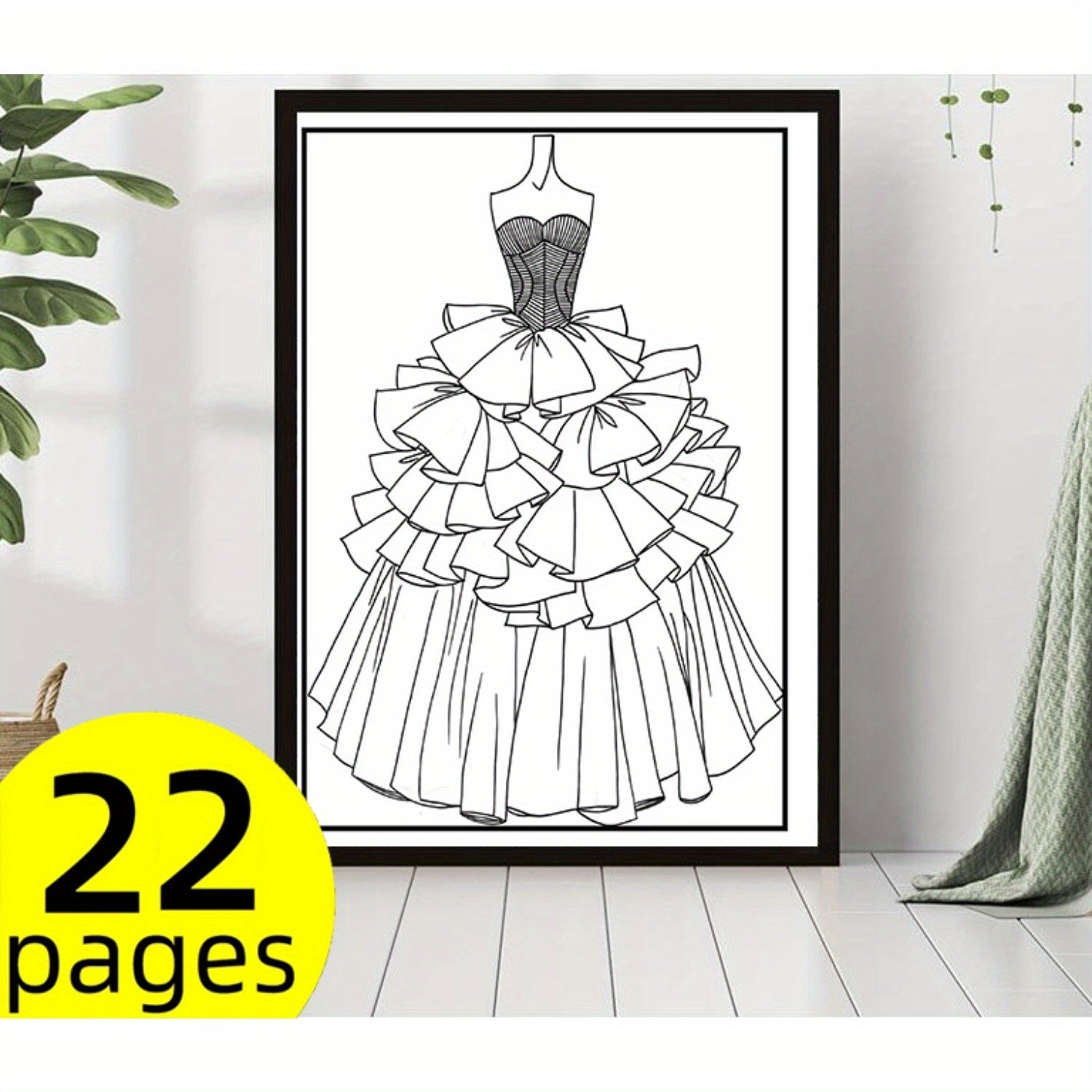 Floral Dress Coloring Book - 22 Pages - Perfect for Romantic Occasions