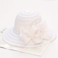 Striped Sun Hat Flower Decor Organza Church Derby Hats