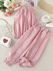 Girls' Floral Cotton Sleeveless Tank Top & Pants Set For Daily Outwear