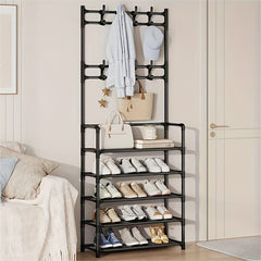 Coat Rack Shoe Storage Shelf Vertical Hanging Clothes Stand