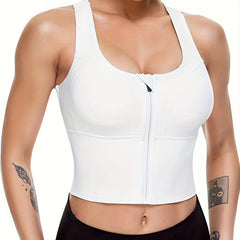 Zip Front Sports Bra Longline Fitness Crop Top Gym Yoga Workout Shirt