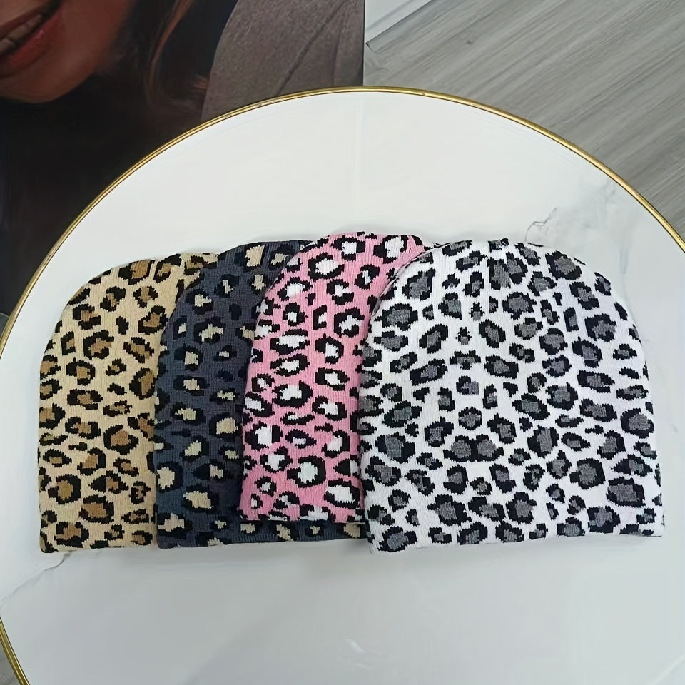 Sport Knit Beanie Hat Leopard Jacquard Autumn Winter Warm Ski Cold Hat