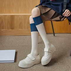 Striped Crew Calf Socks College Style Knee High Stockings