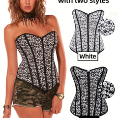Skull Print Strapless Corset Tummy Control Slimmer Zipper Body Shaper