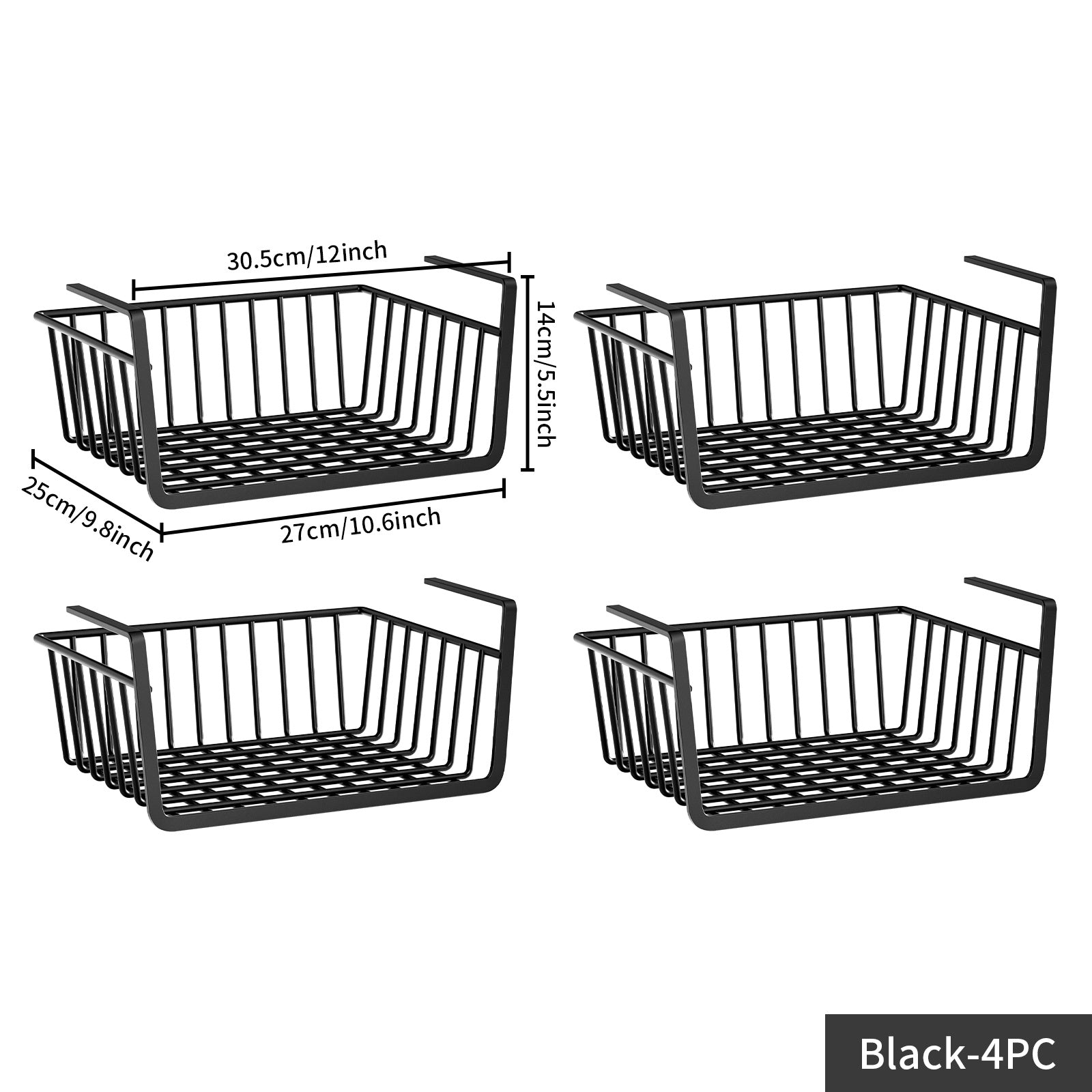 4pcs Under Cabinet Storage Shelf Wire Baskets Hanging Storage Baskets