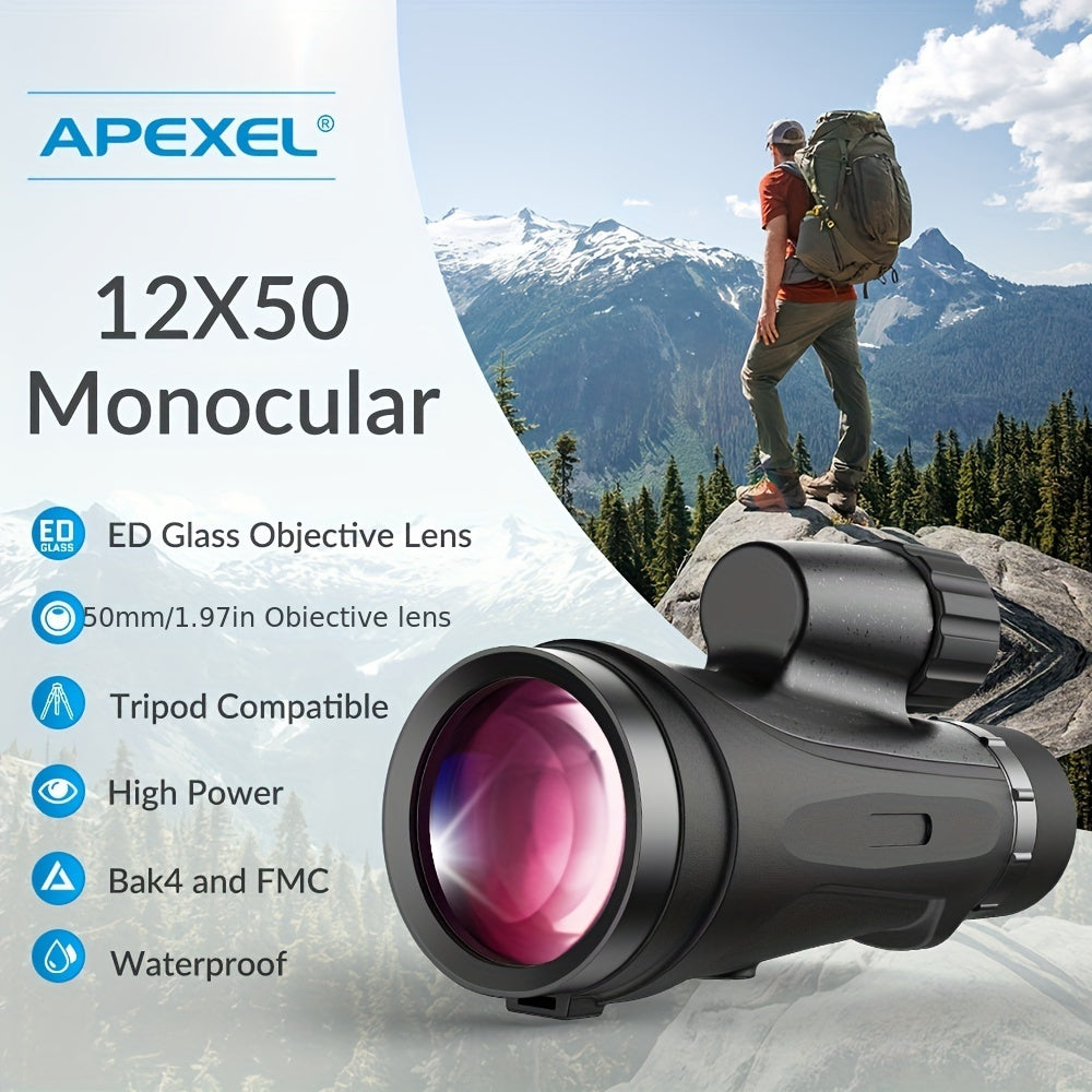 12x50 Waterproof ED Monocular Telescope - Zoom Capable, Lightweight Handheld