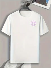 Happy Face Print Men's Comfy T Shirt for Outdoor Summer