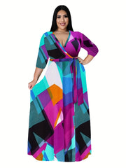Colorblock Geometric Print Maxi Dress