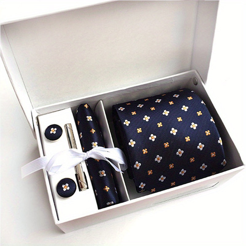 Men's Tie Set with Pocket Square, Cufflinks & Tie Clip
