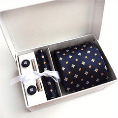 Men's Tie Set with Pocket Square, Cufflinks & Tie Clip