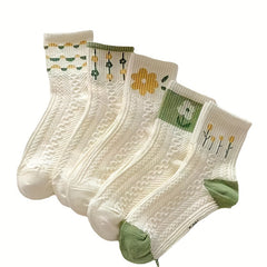 5 Pairs Autumn Winter Flower Pattern Socks