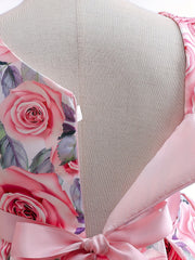 Girls Sleeveless Rose Flower Graphic Bow Princess Dress