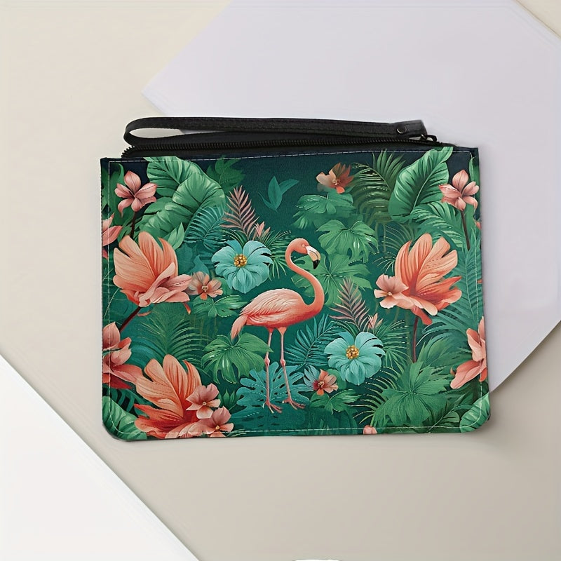 Jungle Flamingo Texture Clutch Bag Soft Leather Envelope Business Cosmetic Bag
