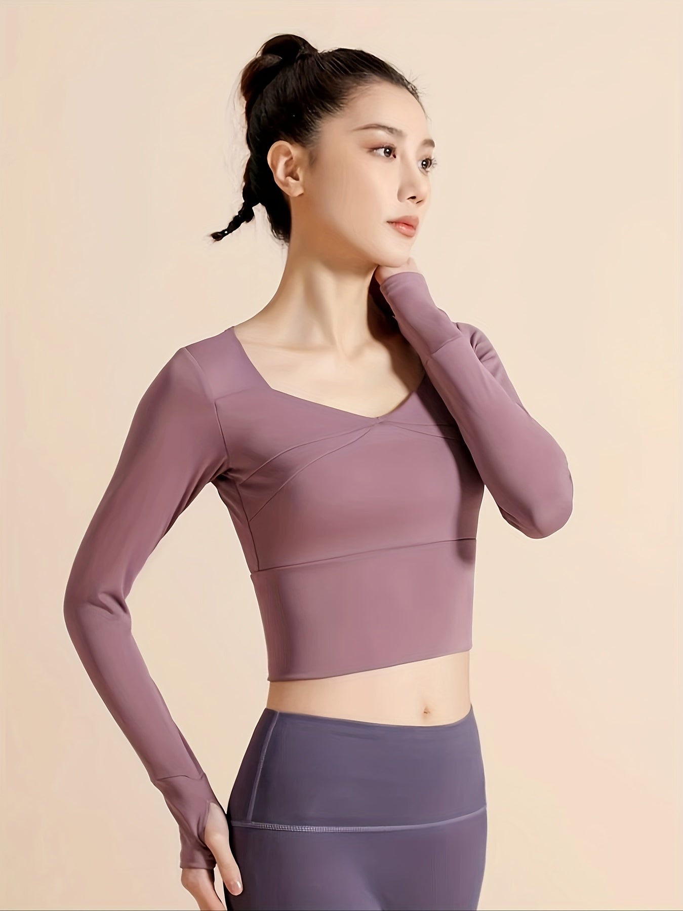 Solid Yoga Quick Drying Crop Top Long Sleeve Running Sports T shirt