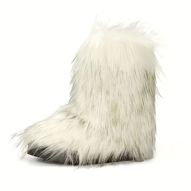 Women's Fleece Lined Snow Boots Slip on Platform Mid Calf Boots