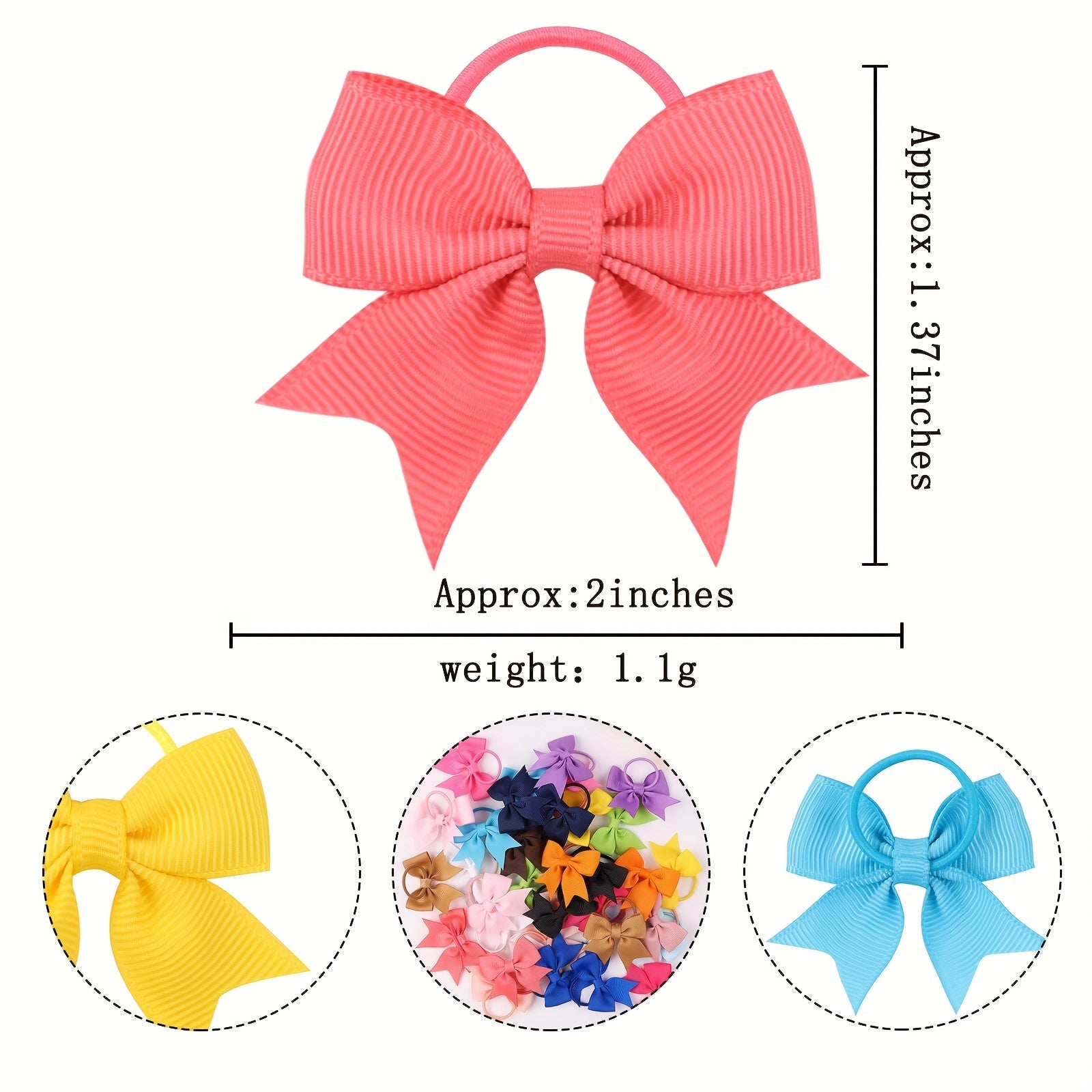 40pcs Children's Bow Leather Hairbands Hair Rings 5.08 cm Bow Bands