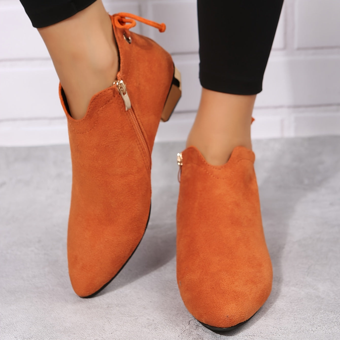 Women's Block Heel Short Boots Pointed Toe Side Zipper Comfortable Low Heel Boot