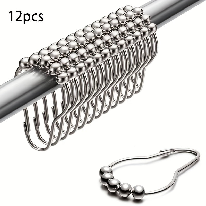 12pcs Stainless Steel Shower Curtain Hook Roller Ball for Bathroom Rod