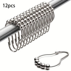 12pcs Stainless Steel Shower Curtain Hook Roller Ball for Bathroom Rod