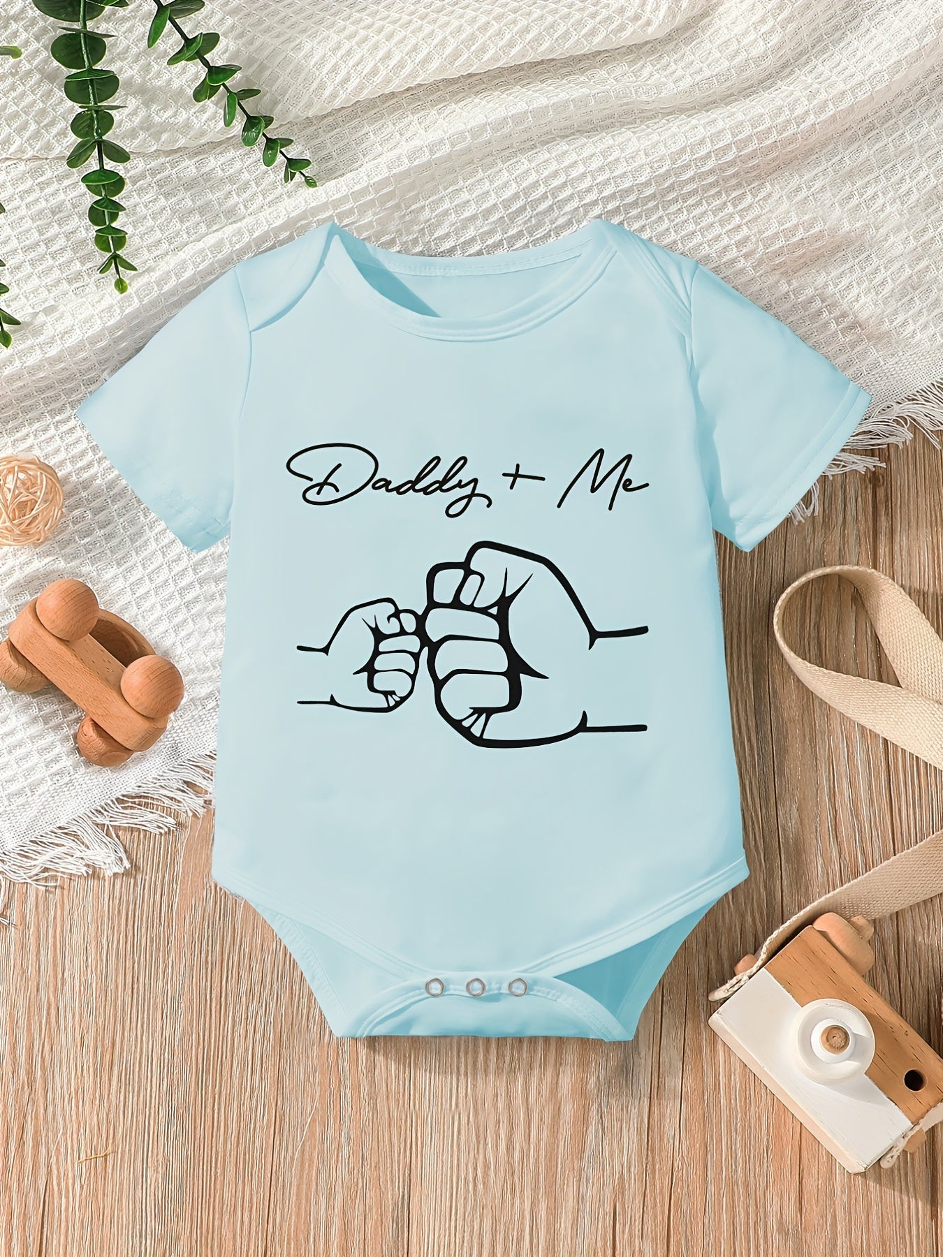 Baby Boys Casual Daddy Me Print Romper Short Sleeve Crew Neck Bodysuit