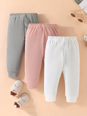Toddler Baby Waffle Tricolor Pants Set Leggings Seamless Harem Style Ribbed Knit