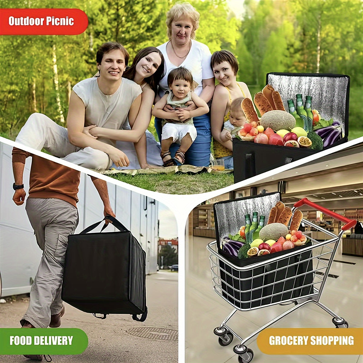XL Insulated Bag Keeps Food Hot & Cold Reusable Grocery Tote Soft Cooler