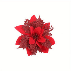 10pcs Glitter Poinsettia Flowers Christmas Wreath Tree Ornaments
