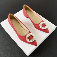 Women's Rhinestone Slip On Low Heel Point Toe Glitter Dress Shoes