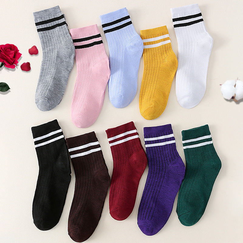 10pairs Mixed Ribbed Striped Crew Socks Women's Stockings & Hosiery